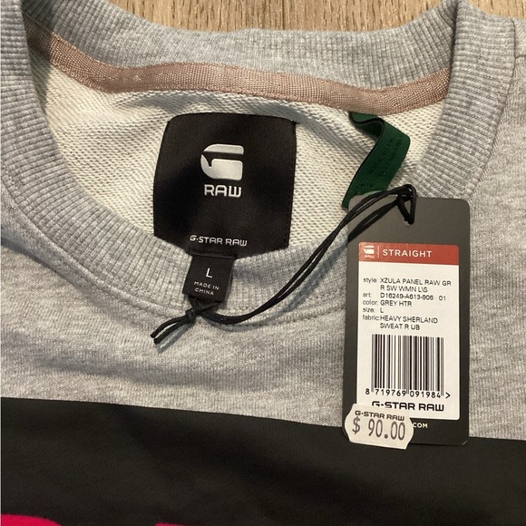 RAW Women’s Gray & Black Crewneck Sweater with Pink Detail – Size L - Picture 2 of 8